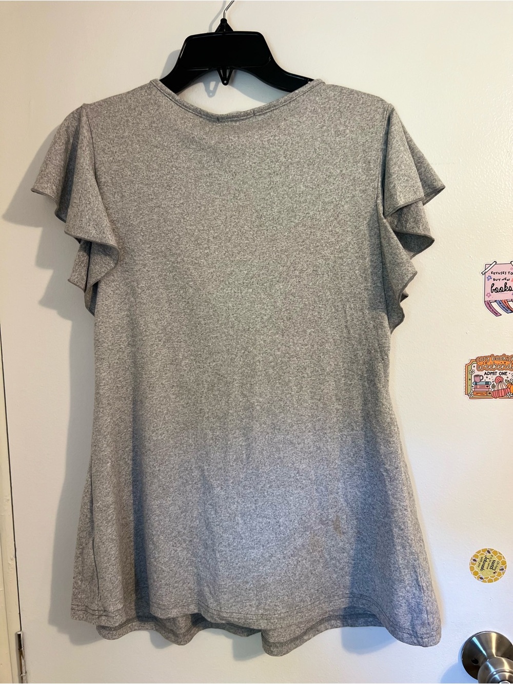 Gray Ruffle Sleeve Twisted Front Top - Picture 4 of 6